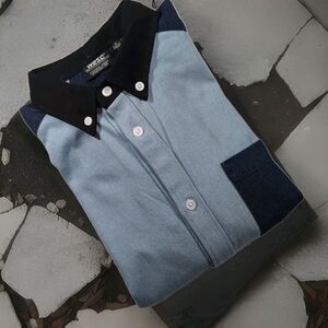 WeSC Men SMALL Oden Indigo Blocked Button-Down Cotton Denim Shirt (O415955T68M)